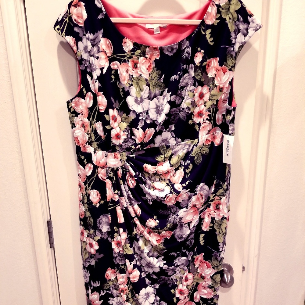 DressBarn Sadie Navy & Coral Floral Dress 18W